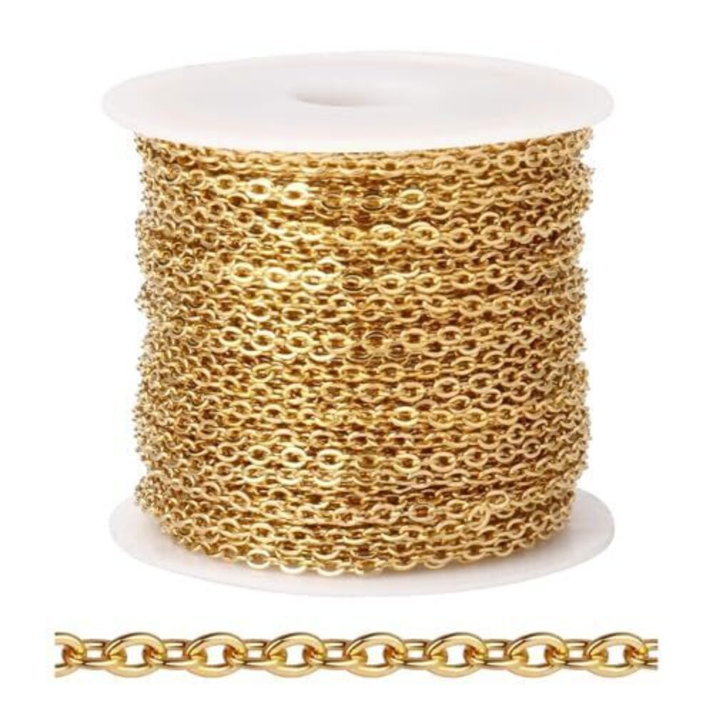 1788 [33 FT] 18K Gold PVD Plated Cable Chains Bulk for Jewelry Making, 2mm